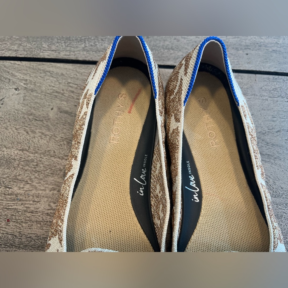 ROTHYS The Lounge Loafer Women 11 Gold  Chantilly Metallic Jacquard Slip On Flat - Picture 7 of 9
